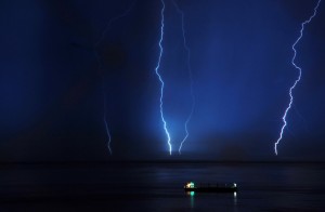 Lightning over water