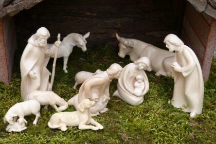 Christmas Presence--white ceramic Nativity scene