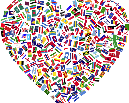 Global Friendships--heart filled with country flags